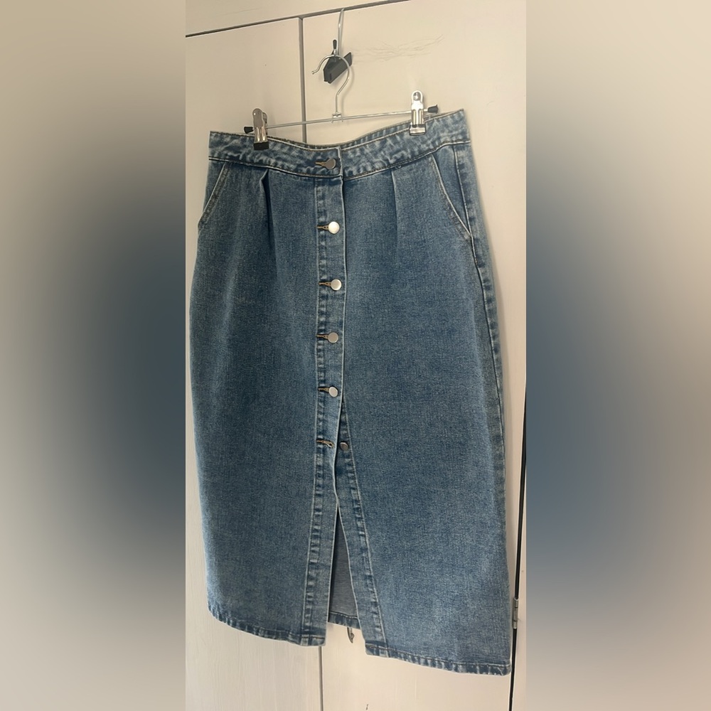 Denim Button-Front Skirt